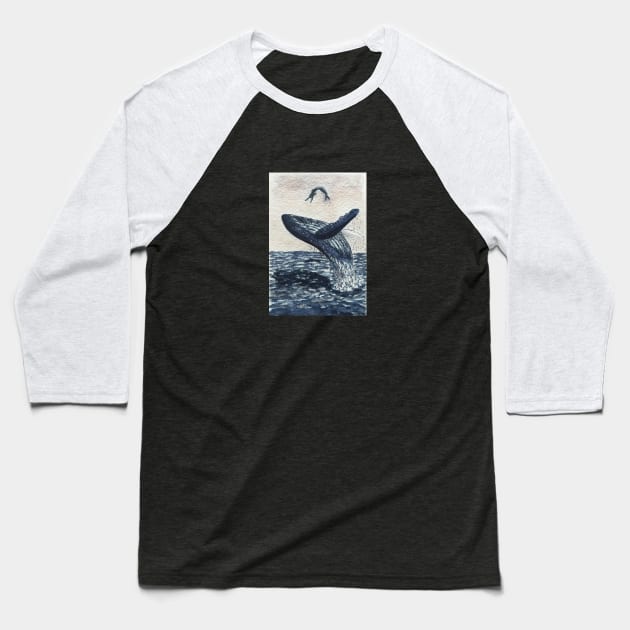 The Mermaid and the Whale Watercolour Painting Baseball T-Shirt by toffany's